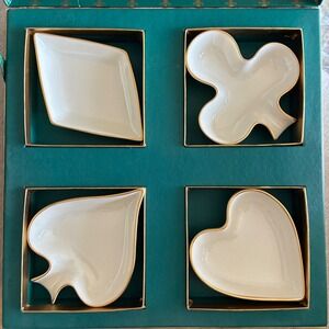 Lenox Monte Carlo Ash Tray Set Vintage 24K Gold Trim Fine China Card Suits NIB